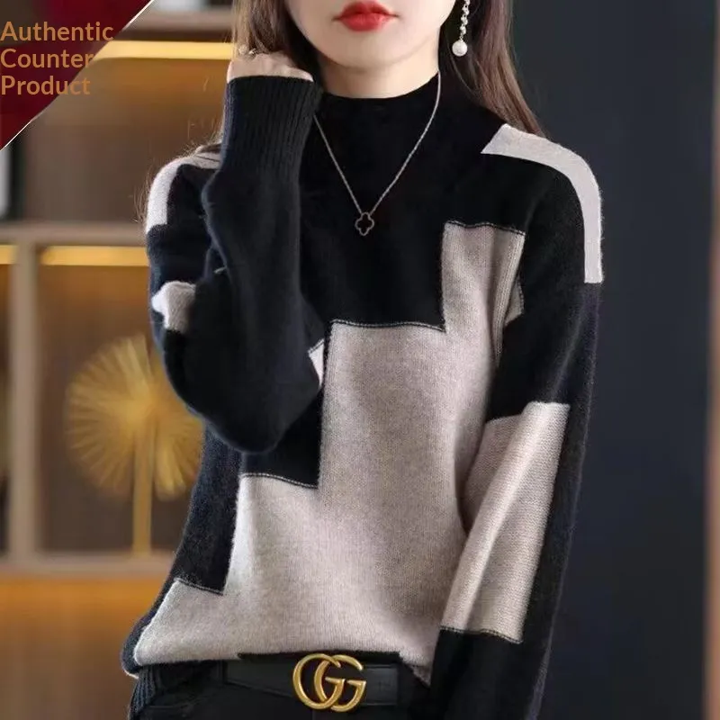 Womens Velvet Sweater New FallWinter Half-Neck Knit Pullover - Camel