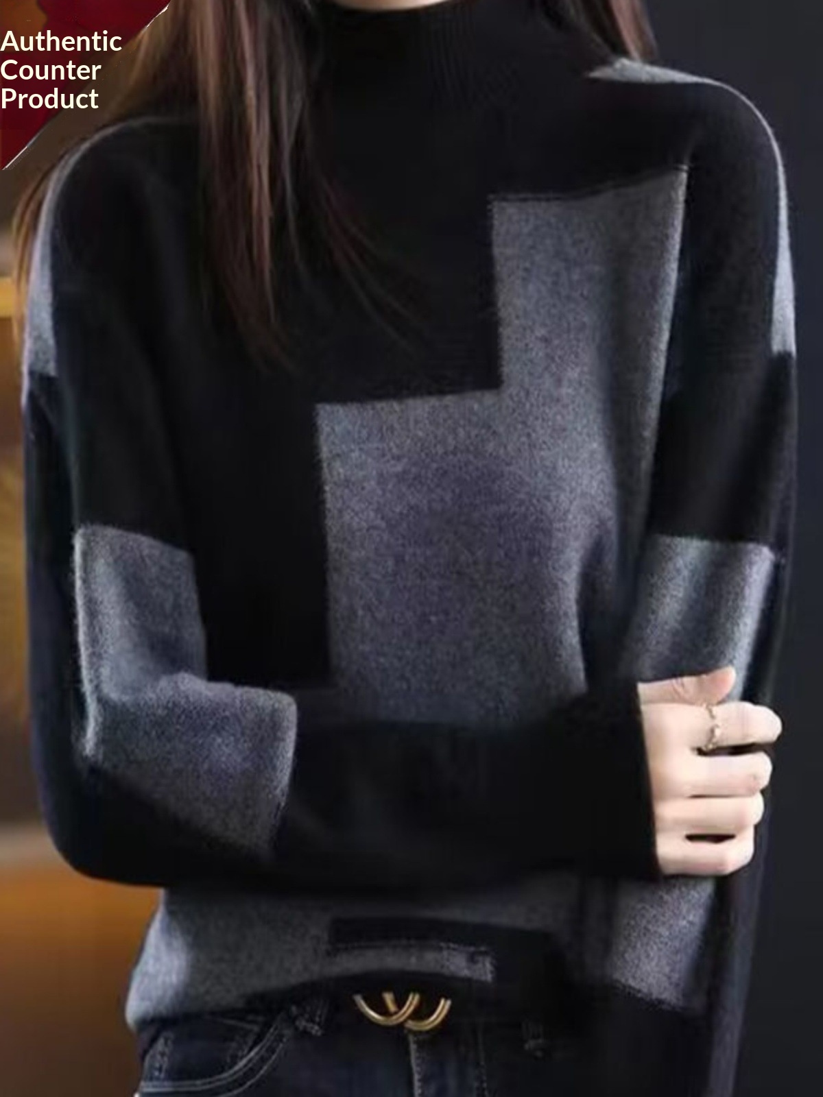 Womens Velvet Sweater New FallWinter Half-Neck Knit Pullover - Image 1