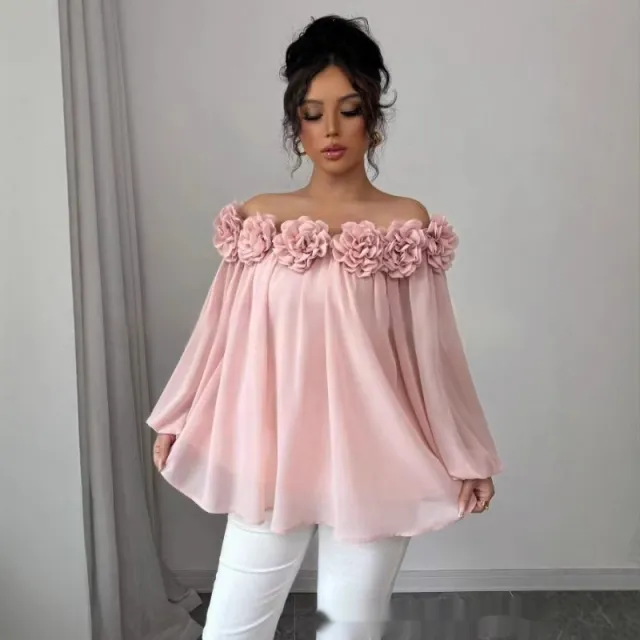 Backless 3D Floral Puffy Tube Top With A Strapless Neckline Pink - Shop at LoveMi