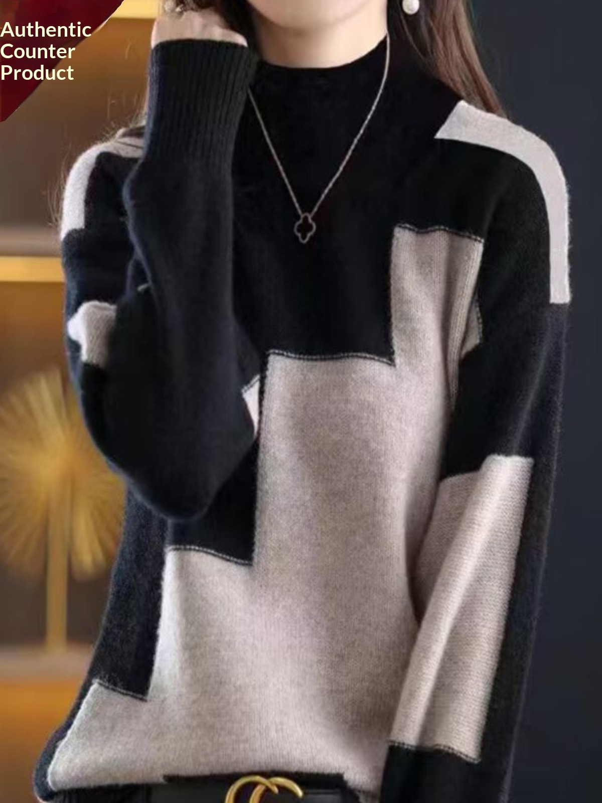 Womens Velvet Sweater New FallWinter Half-Neck Knit Pullover - Image 2