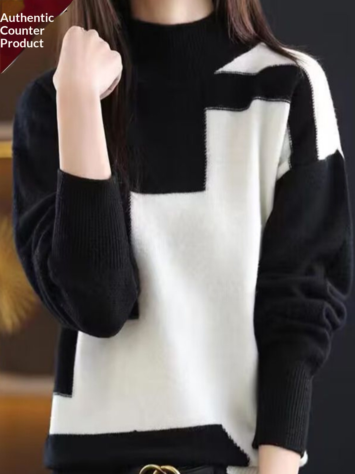 Womens Velvet Sweater New FallWinter Half-Neck Knit Pullover - Image 3
