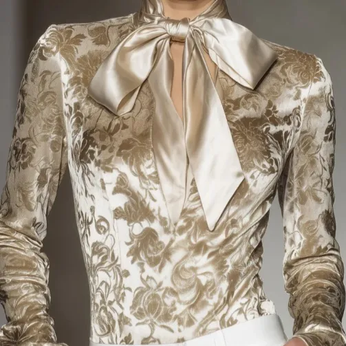 Stylish And Elegant Champagne-colored Velvet Printed Shirt - Red