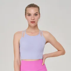 New Womens Sports Bra With A Faux Two-piece Design And Thin Shoulder Straps - Purple - View 1