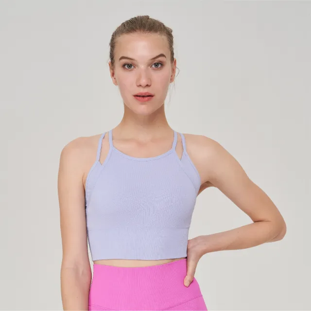 New Womens Sports Bra With A Faux Two piece Design And Thin Shoulder Straps Purple - Shop at LoveMi