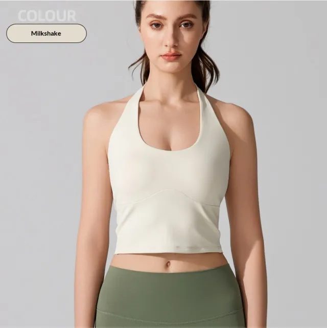 Sports Bra With A Halterneck Design Seamless Yoga Wear Milkshake S - Shop at LoveMi