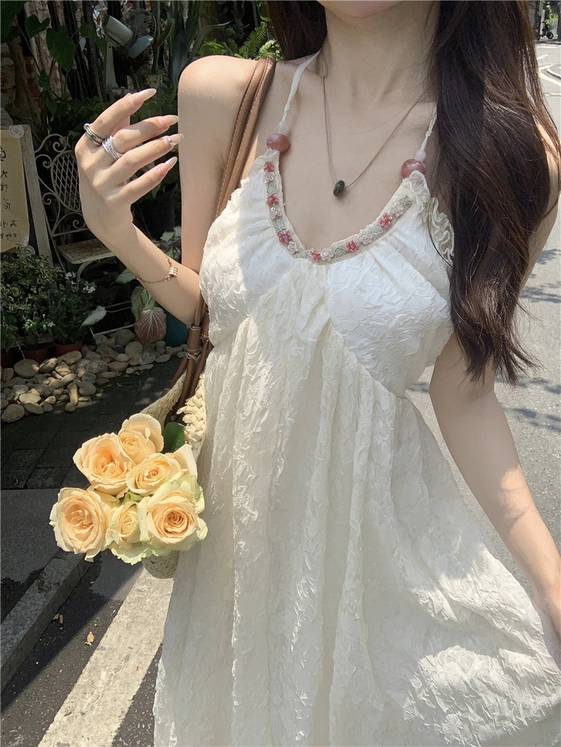 Chiffon Halter Dress In The Pure Alluring Style Apricot Beige - Shop at LoveMi