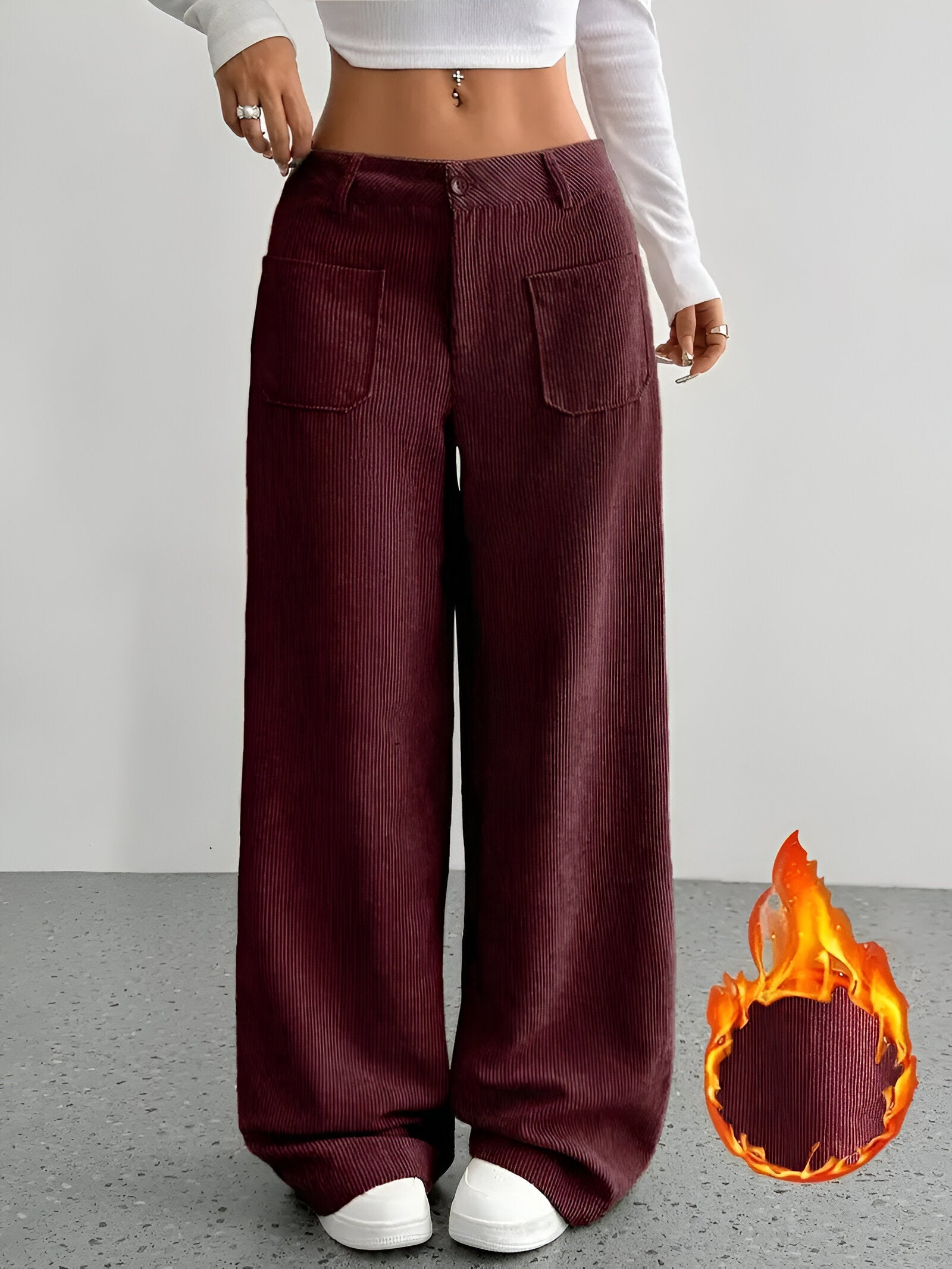 Loose Solid Color Pocket Mop Wide Leg Pants Wine - Shop at LoveMi