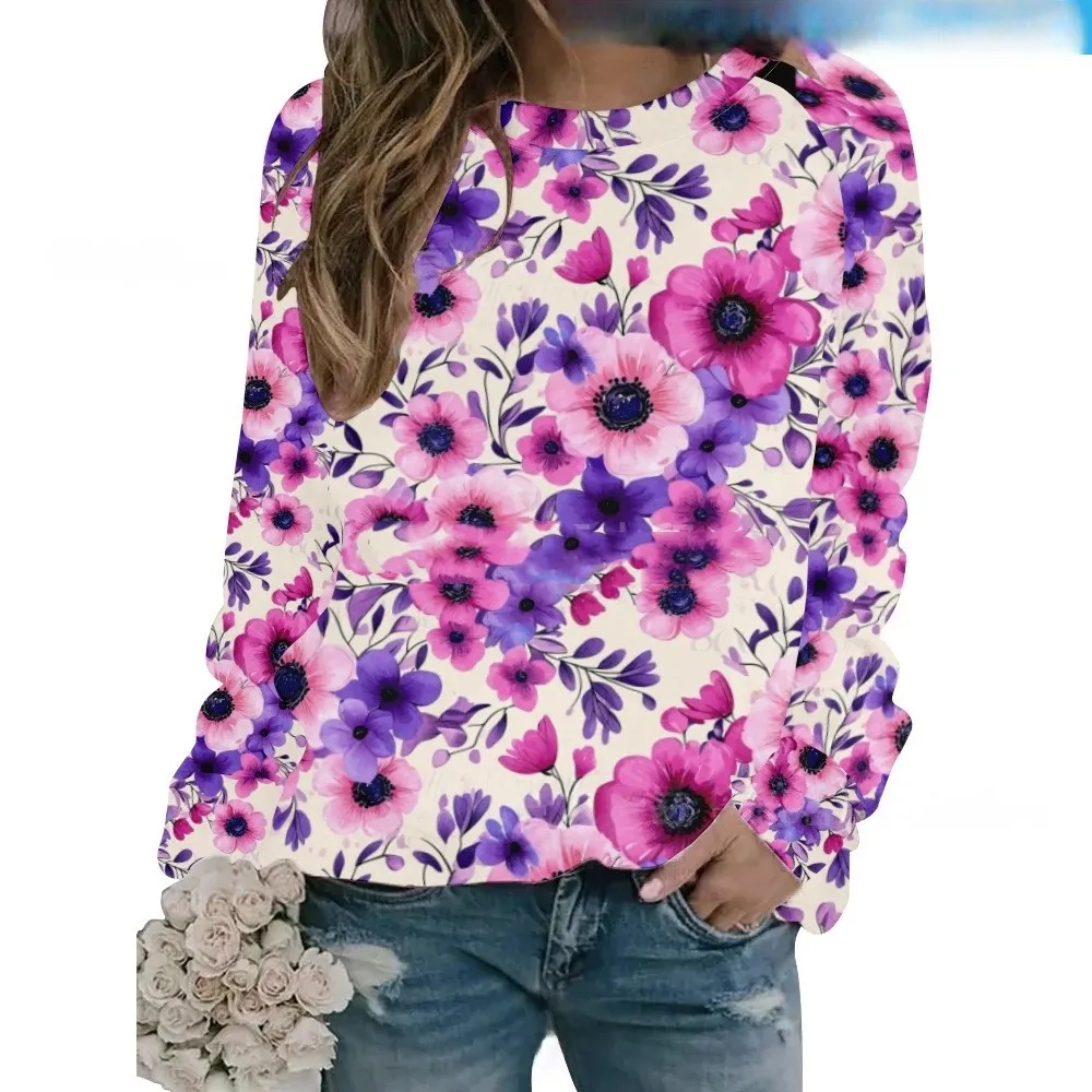 Retro Flower Digital Printing Round Neck Sweater - Sh1001402604 Style-2Xl