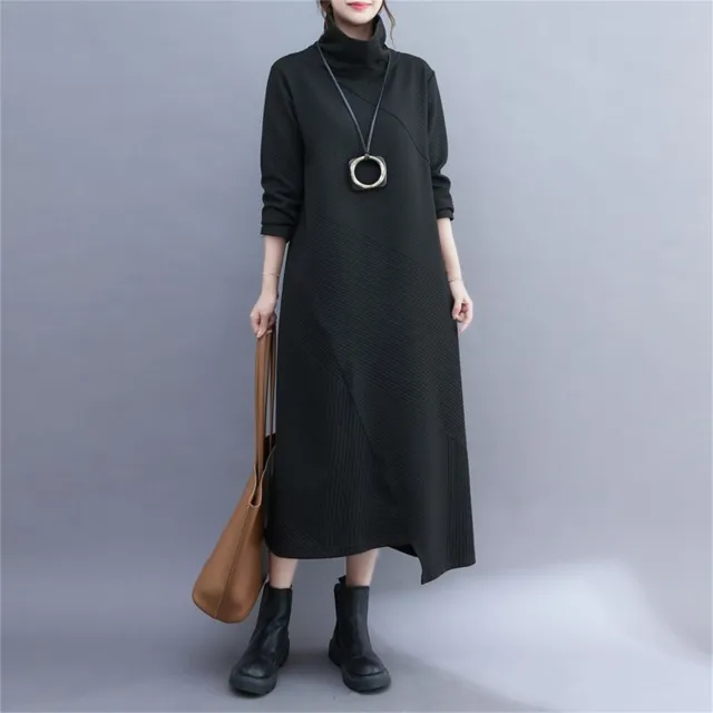 Irregular Long Sleeve Dress Plus Size Black - Shop at LoveMi