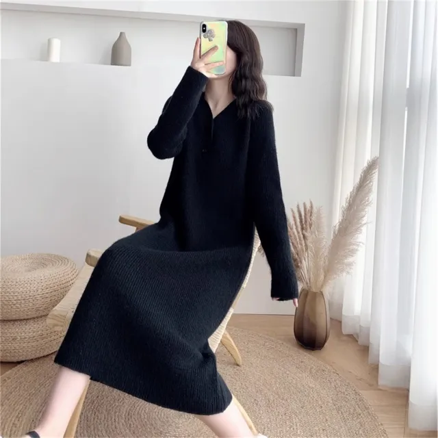 Warm Knee length Long Dress Woman Black - Shop at LoveMi