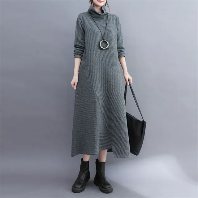 Irregular Long Sleeve Dress Plus Size Grey - Shop at LoveMi