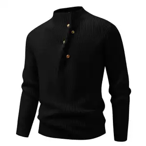 Mens Fashion Stand Collar Sweater With Slanted Buttons Mens Casual Pullover - Image 2