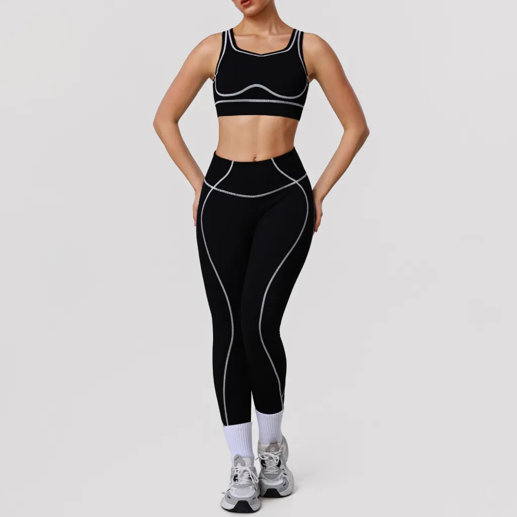 Tight-fitting Leggings And Shock-proof Sports Bra Fitness Running Set - Black