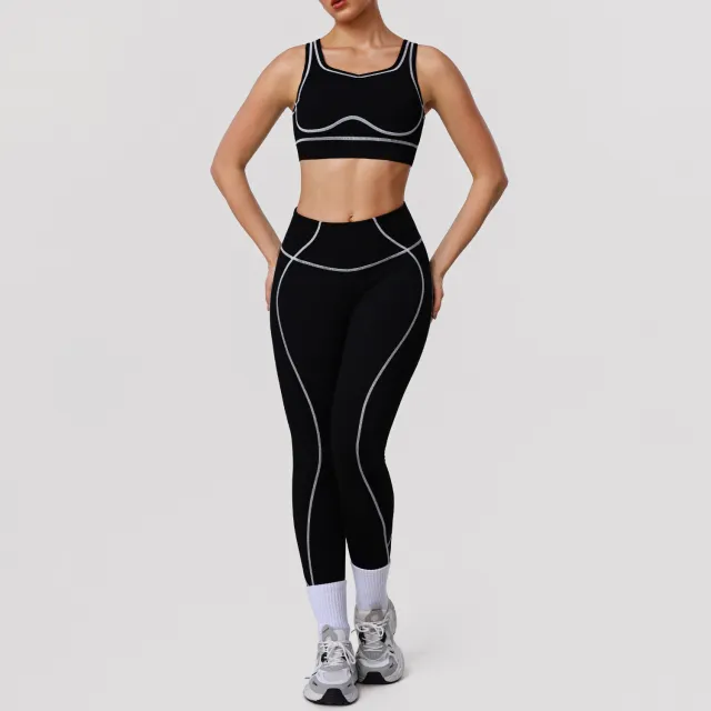 Tight fitting Leggings And Shock proof Sports Bra Fitness Running Set Black - Shop at LoveMi