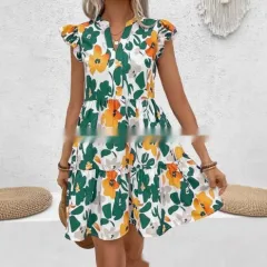 Womens Printed Notched-Neck Dress - 2 Colour-3Xl - View 1