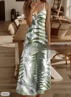 Womens A-line Slip Dress With A Minimalist Print - Green - View 1