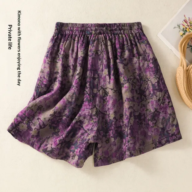 Lightweight Floral print Shorts With A Lining Purple - Shop at LoveMi