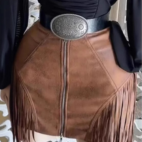 Suede-fringe Zip-up Shorts