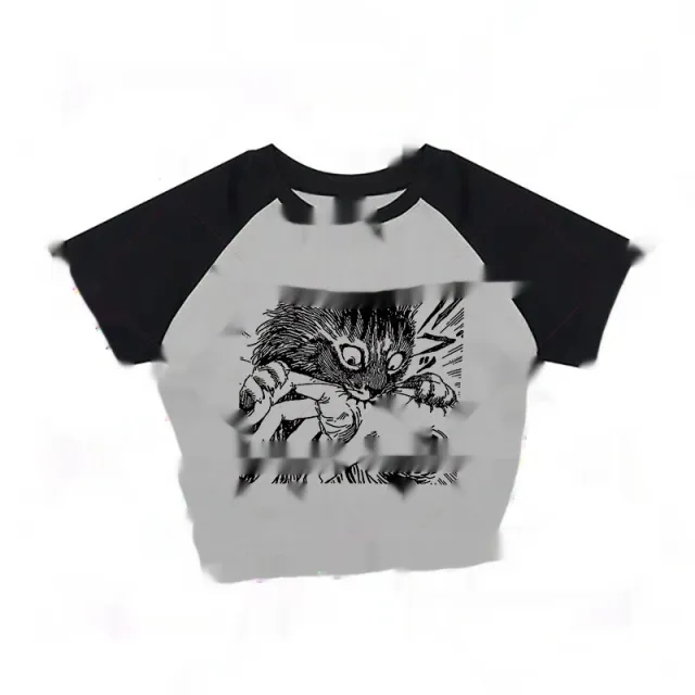 Versatile Womens Top With A Cat Print Gray - Shop at LoveMi