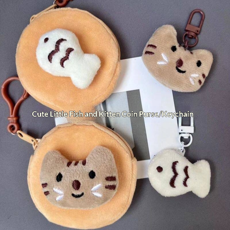 Super-cute Little Cat And Fish Coin Purse Mini Wallet For Students Keychain