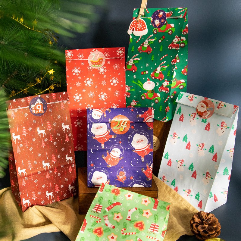 Christmas Gift Bag Advent Calendar Kraft Paper Gift Bag