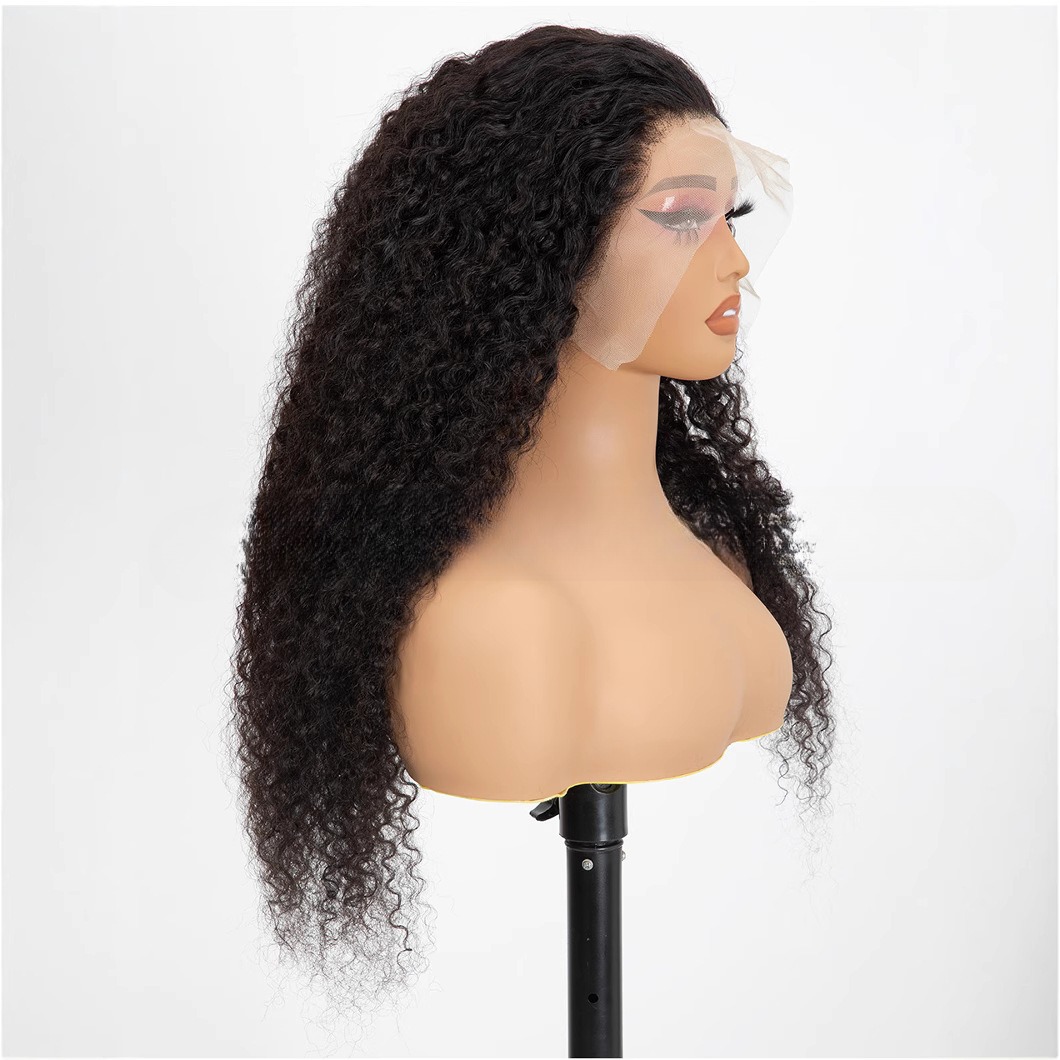 Lace-front Wig With Small Curls, Fluffy And Long Black Hair 4