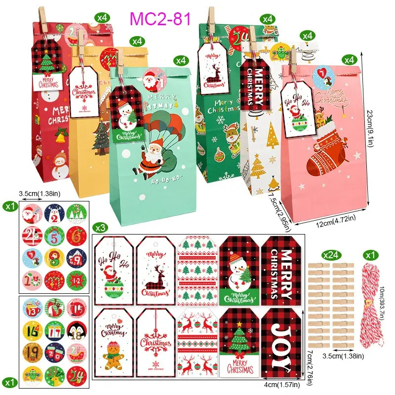 Christmas Gift Bag Advent Calendar Kraft Paper Gift Bag