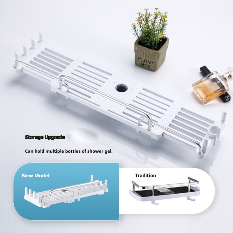 Adjustable No-Drill Shower Head Riser With Storage Tray