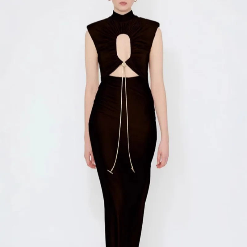 Halterneck Hollow Out Bodycon Dress - Black