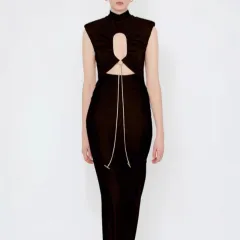 Halterneck Hollow Out Bodycon Dress - Black - View 1