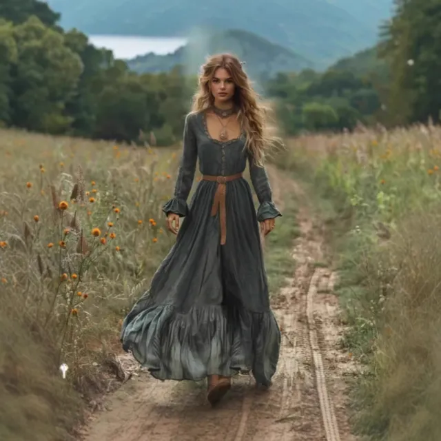 Retro Bohemian Country Style Backless Waist Cinching Dress Green - Shop at LoveMi