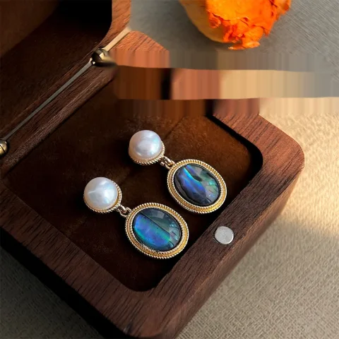 French Style Vintage Freshwater Pearl Earrings Ear Jewelry Abalone