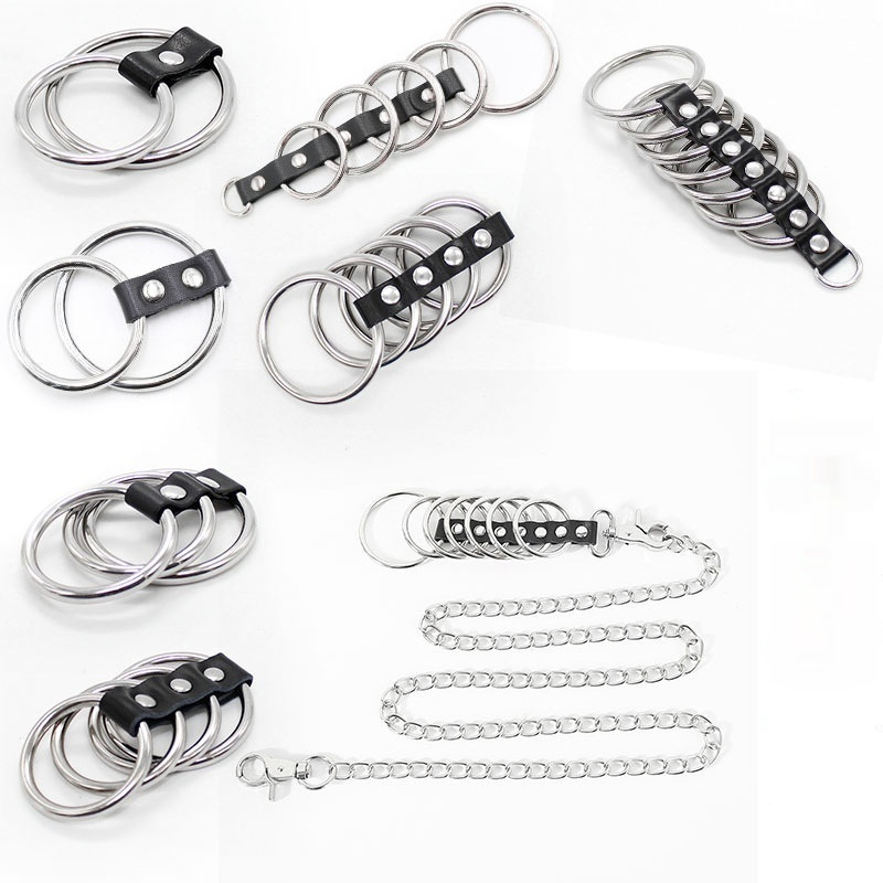Leather Bondage Set For Men Intimate Extension Ring With Metal Props
