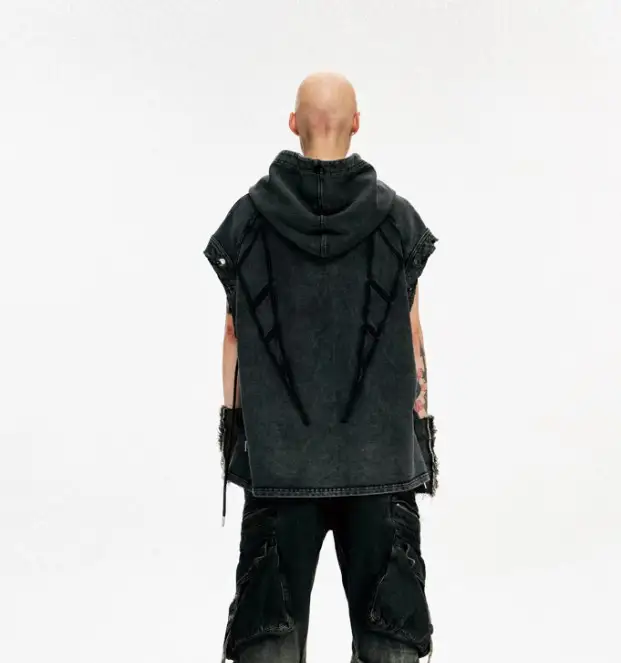 Pentagram Button Hooded Sleeveless Hoodie