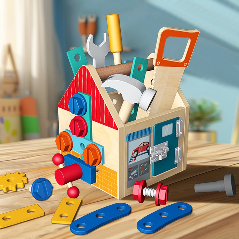 Wooden Montessori Busy Board Nut Toolbox Educational Toy For Kids