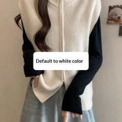 Casual Solid-Colour Loose-Fit Zippered Knitted Vest For Layering - Apricot - View 1