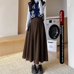High-waisted Figure-flattering A-line Maxi Skirt - Coffee - View 1