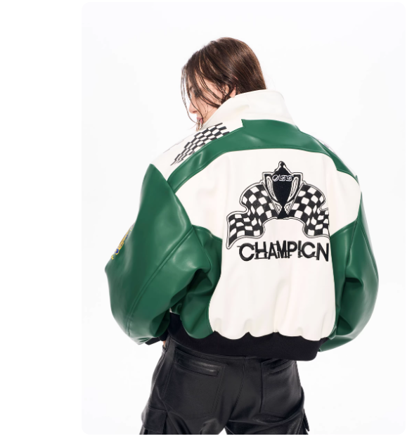 Mens Motorcycle Leather Jacket With Embroidered Medal Letters