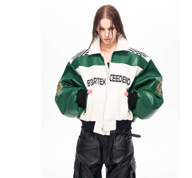 Mens Motorcycle Leather Jacket With Embroidered Medal Letters