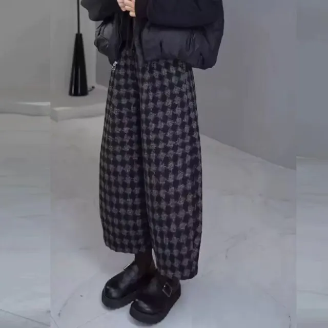 Plaid Casual Wide leg Pants For Women New Style Loose fit Plaid Design Gray - Shop at LoveMi