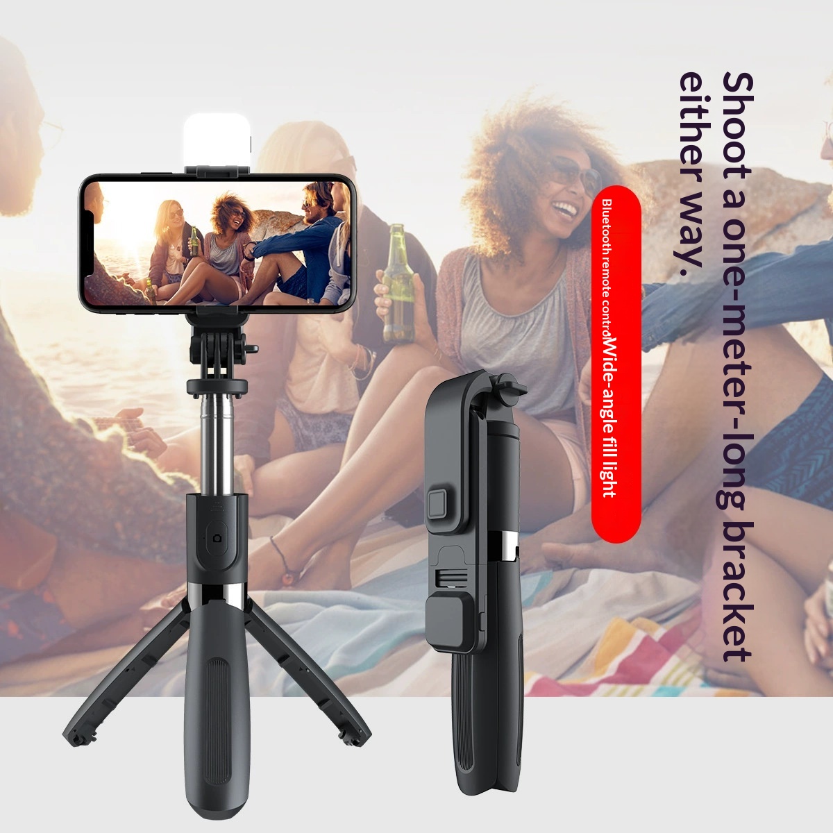 Bluetooth Remote-Controlled Live-Streaming All-in-One Tripod With Fill Light And Selfie Stick For Phones