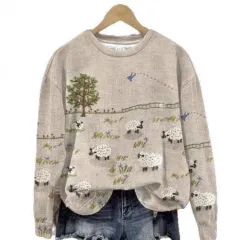 Womens Fresh And Casual Crew-Neck Printed Sweatshirt Top - Dynwy91 14-4Xl - View 1