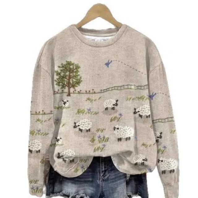Womens Fresh And Casual Crew Neck Printed Sweatshirt Top Dynwy91 14 4Xl - Shop at LoveMi