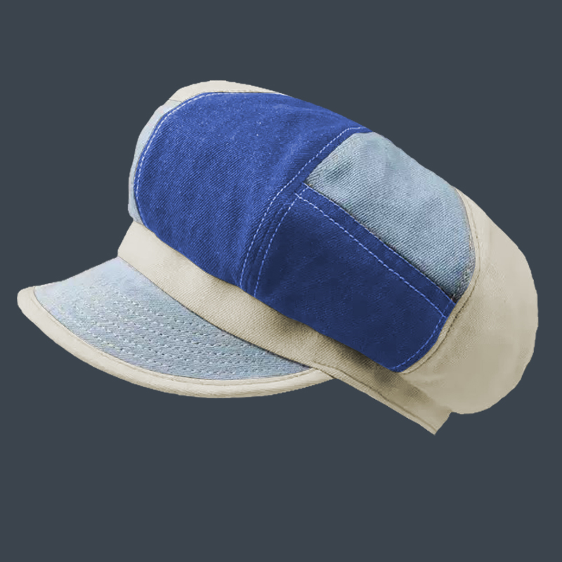 British Retro Patchwork Washed Denim Octagonal Hat image 6