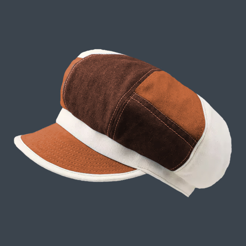 British Retro Patchwork Washed Denim Octagonal Hat image 11
