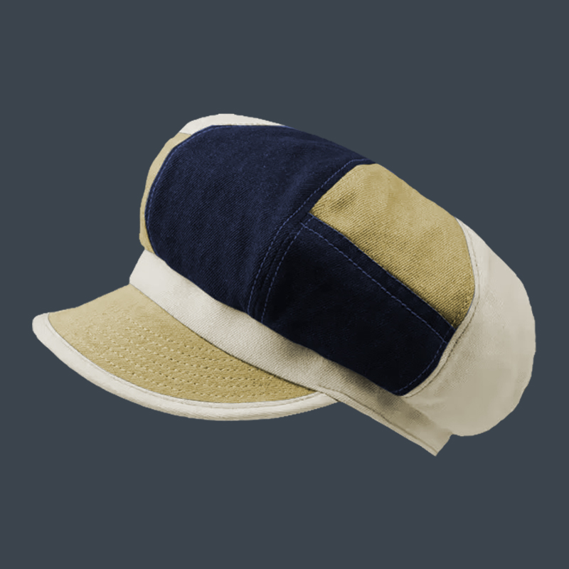 British Retro Patchwork Washed Denim Octagonal Hat image 5