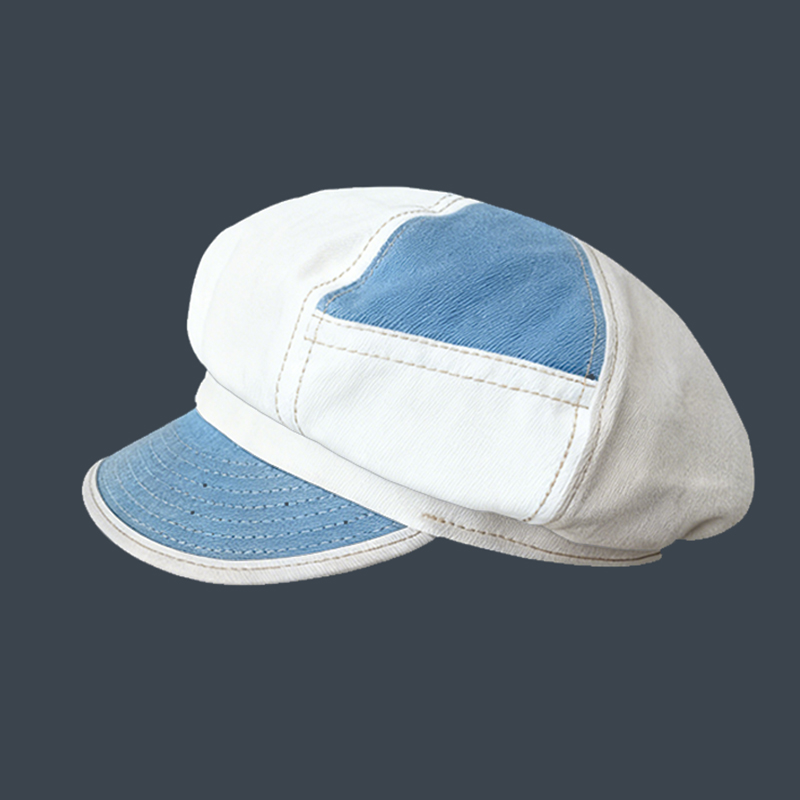 British Retro Patchwork Washed Denim Octagonal Hat image 9