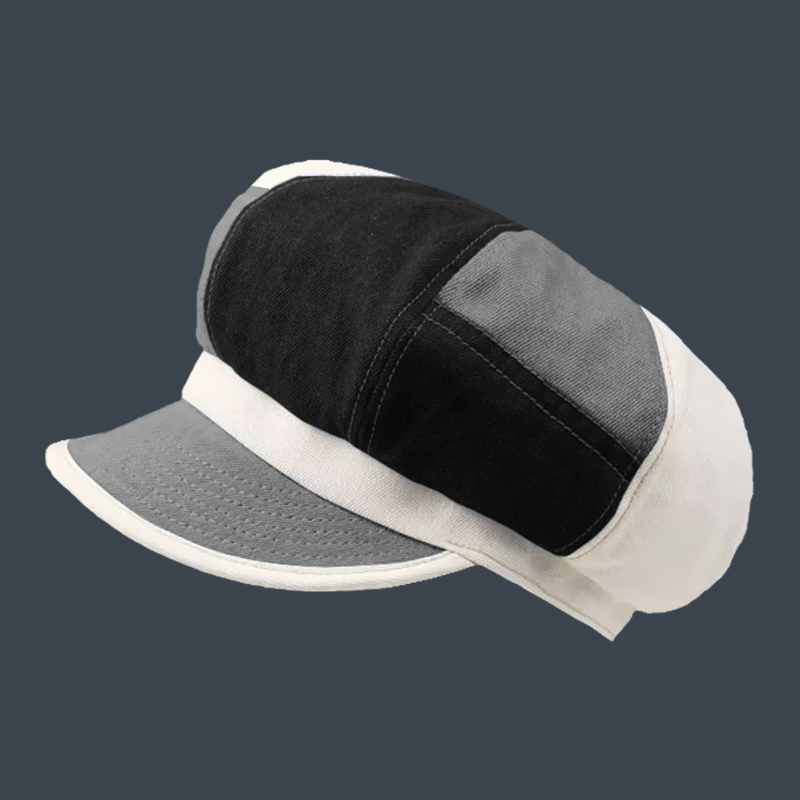 British Retro Patchwork Washed Denim Octagonal Hat image 3