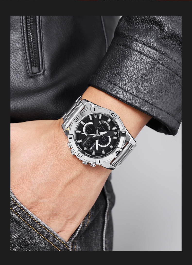 Skmei 2593 Analog Digital Countdown Alarm Sports Watch With A Steel Strap For Men