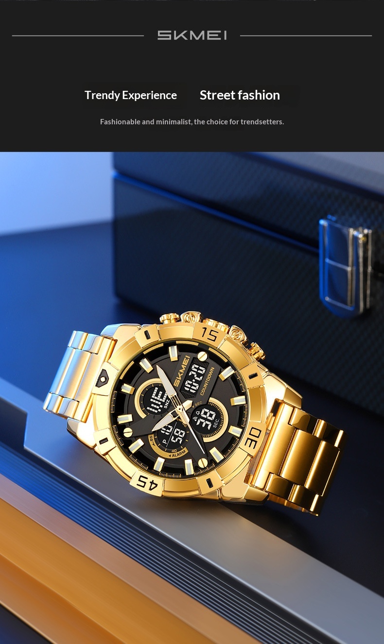 Skmei 2593 Analog Digital Countdown Alarm Sports Watch With A Steel Strap For Men